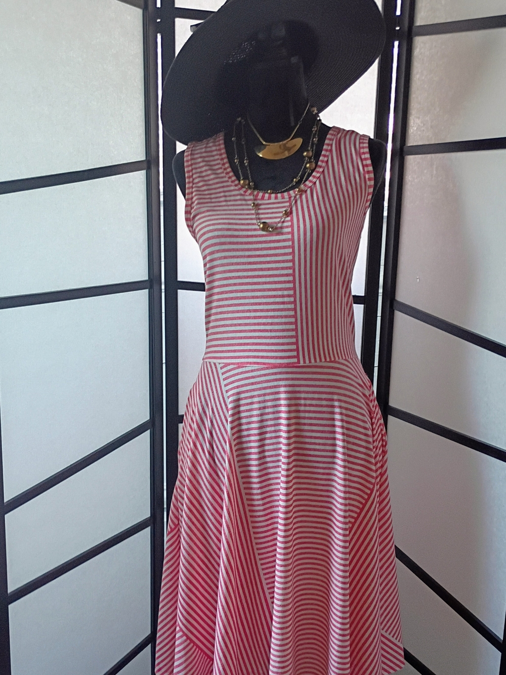 LuLaRoe Sleeveless Red & White Striped Midi Dress
